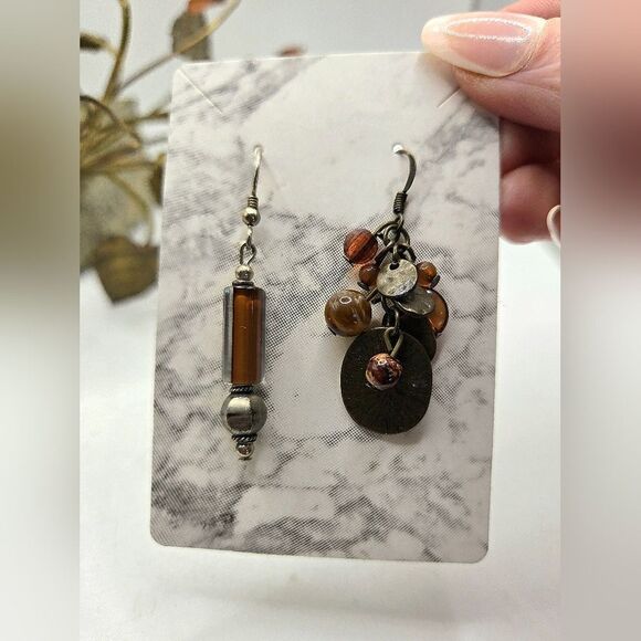 "5/$25" Mismatched Bronze Brown Beaded Rustic Dangle Earrings - Picture 1 of 5
